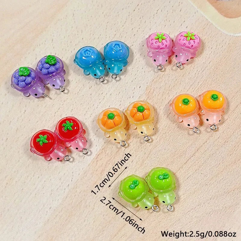 10pcs Luminous Fruit Turtle Resin Charms With Tomatoes Grapes Strawberry Pumpkins Animal Bracelet Pendant DIY Earring Jewelry