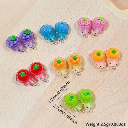 10pcs Luminous Fruit Turtle Resin Charms With Tomatoes Grapes Strawberry Pumpkins Animal Bracelet Pendant DIY Earring Jewelry
