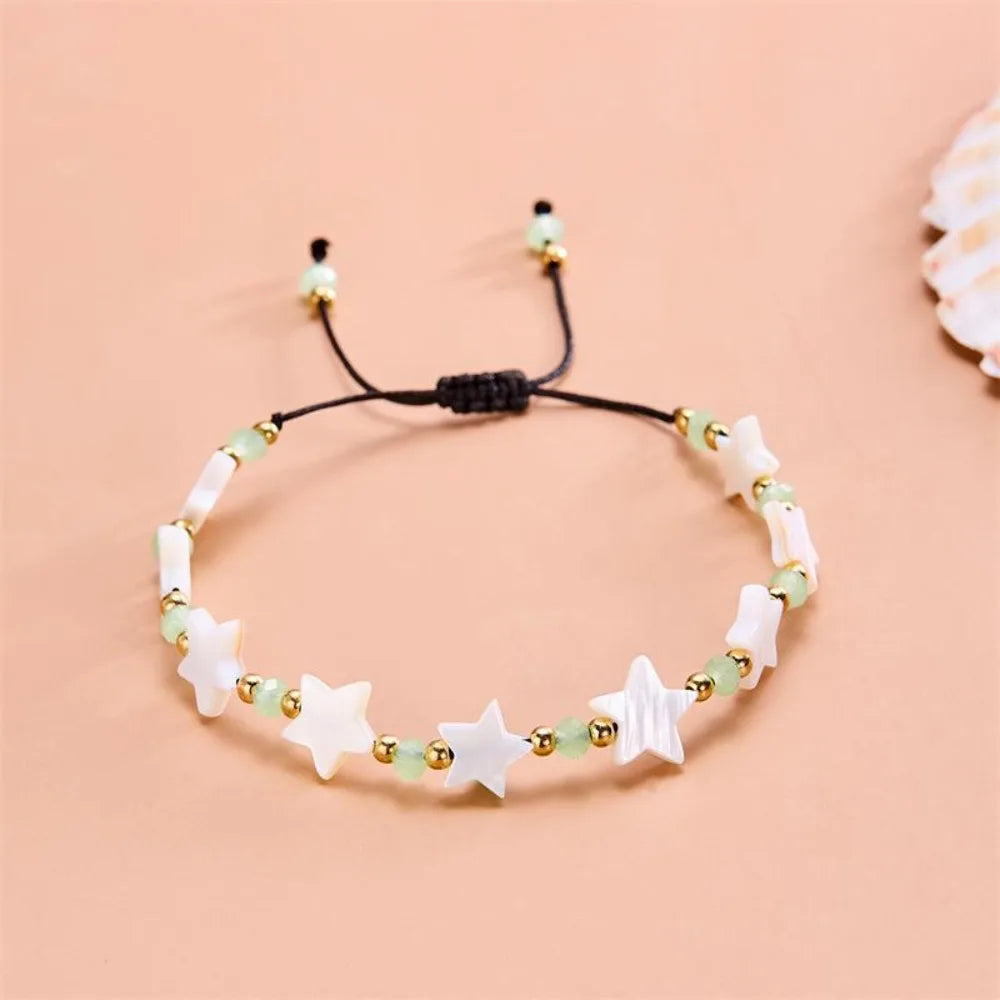 Fashion Cute Shell Heart-shaped Five-pointed Star Wax Rope Beaded Bracelet for Women Bohemia Sunmer Beach Jewelry Accessory Gift