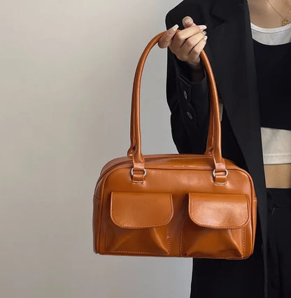 Vintage Tender Preppy Girls Shoulder Bags Streetwear Fashion All Match Handbags Women Casual Solid Underarm Bag Y2k Aesthetic