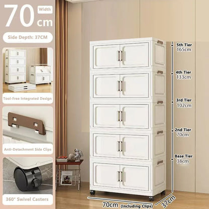 Folding Storage Cabinet with Drawers Home Organization Kitchen Bathroom Bedroom Multi-Functional Compact Closet Space Saver