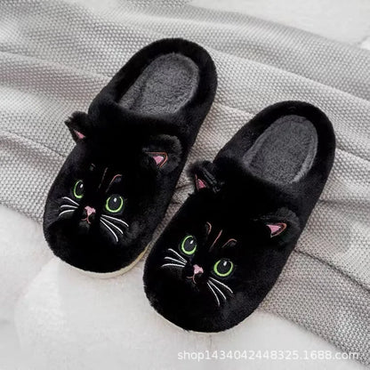 Winterwarme Hausschuhe für Damen, flauschig, mit Katzenmotiv, Cartoon-Fell, Plüsch, für drinnen, bequem, wärmend, flach, Flip-Flop