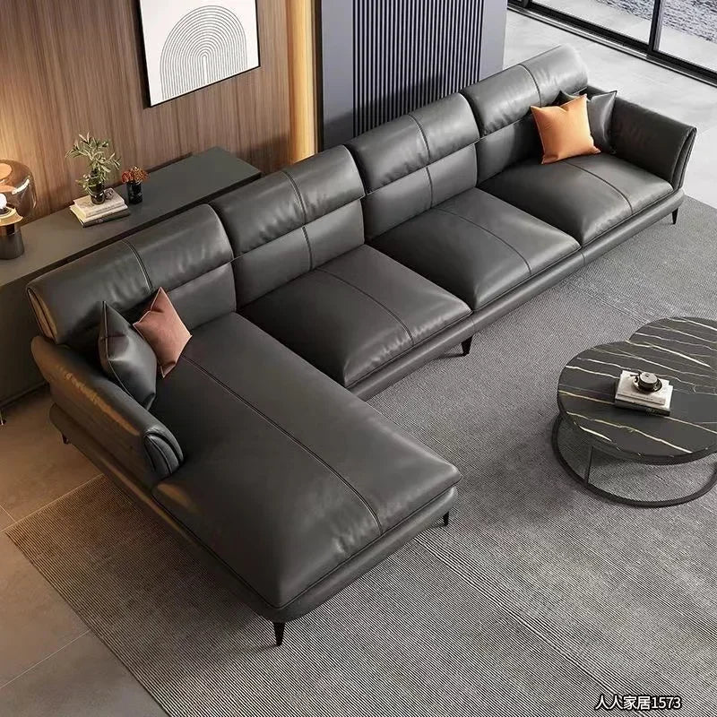 -luxury sofa set furniture leather L - shaped latex combination leather living room sofas