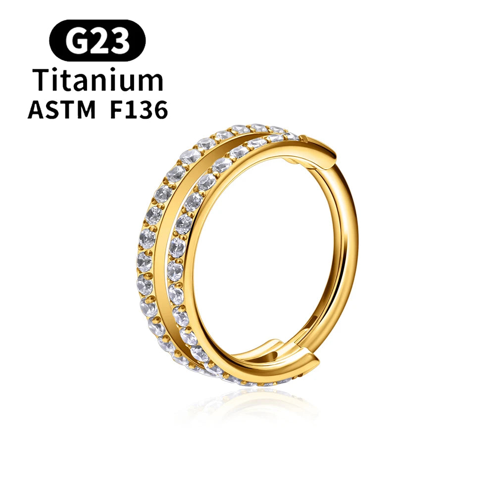 ASTM F136 Titanium 16G Hinged Nose Ring CZ Septum Clicker Cartilage Hoop Earrings Tragus Rook Daith Conch Helix Piercing Jewelry