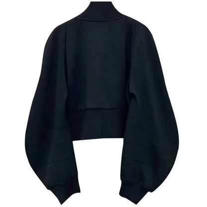 Design Sense Niche Black Denim Stitching Long-Sleeved Short Coat Women's Spring And Autumn Spice Girl Fake Two Cardigan Tops