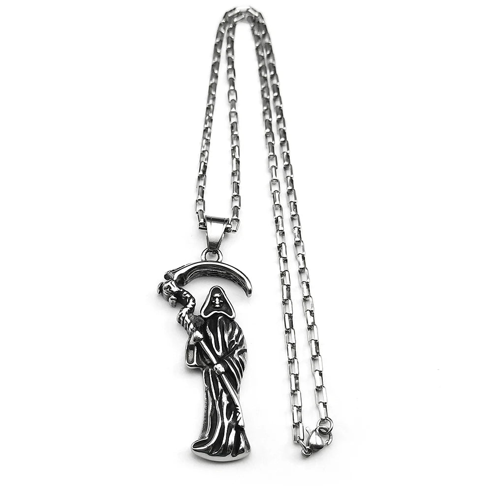 Holy Saint Death Santa Muerte Grim Reaper Necklace for Men Stainless Steel Silver Color Male Chain Necklaces Jewelry Gift