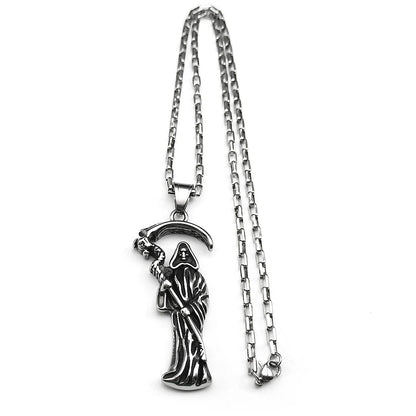Holy Saint Death Santa Muerte Grim Reaper Necklace for Men Stainless Steel Silver Color Male Chain Necklaces Jewelry Gift