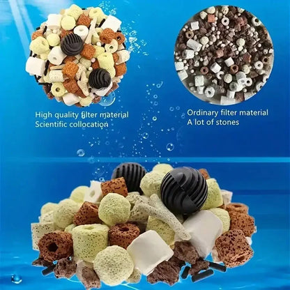 420g Premium Aquarium Filter Media in Mesh Bag with Ceramic Rings, Activated Carbon, Etc. Enhances Filtration & Water Quality