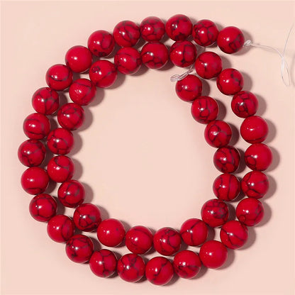 1 Strand Red Turquoise Stone Beads 4/6/8/10/12mm Round Natural Gemstone Bead for DIY Bracelet Necklace Jewelry Making Wholesale