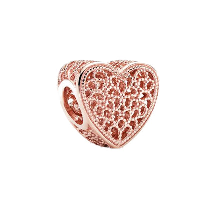 Rose Gold Plated Charms for Bracelet DIY Jewelry Making Heart Flower Strawberry Butterfly Paw Print CZ Pendant Beads Women Gift