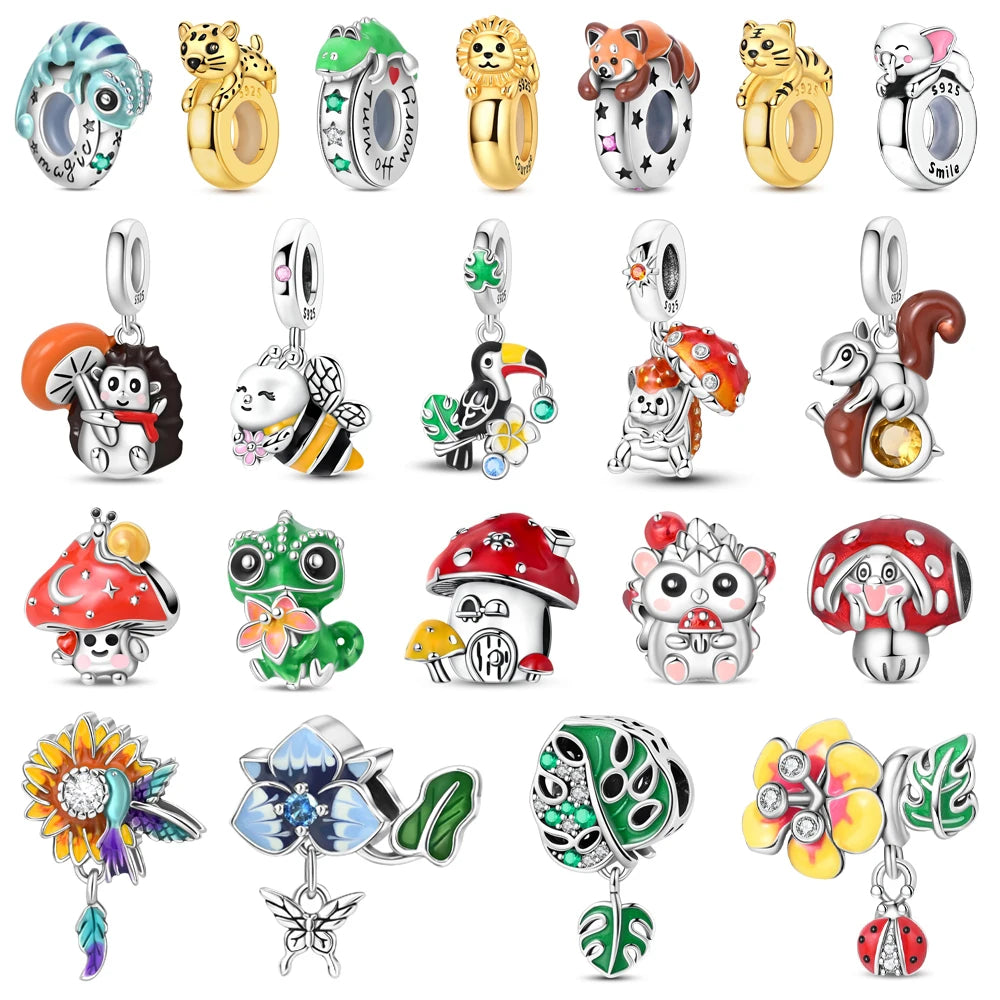 Colorful 925 Sterling Silver Mushroom Rabbit Beads & Toucan Dangle Charm Fits Bracelet Boutique Beautiful Pendant Gifts