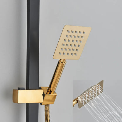 Black Golden Bathroom Shower Faucet Stainless Steel Rainfall Shower Head+Hand Shower,Rotate Bath Tub Spout Shower Kit