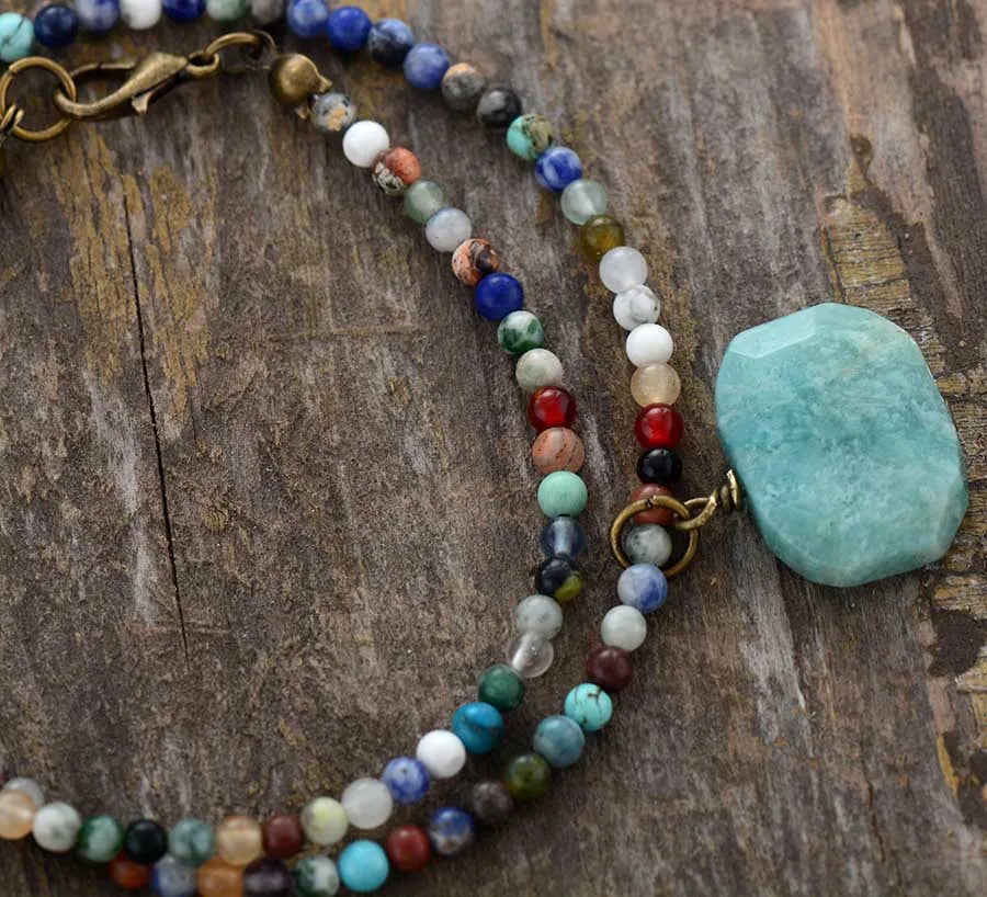 Natural Stone Pendant Necklace Geometric Amazonite Choker Necklace Jewelry Torques Necklace Gifts