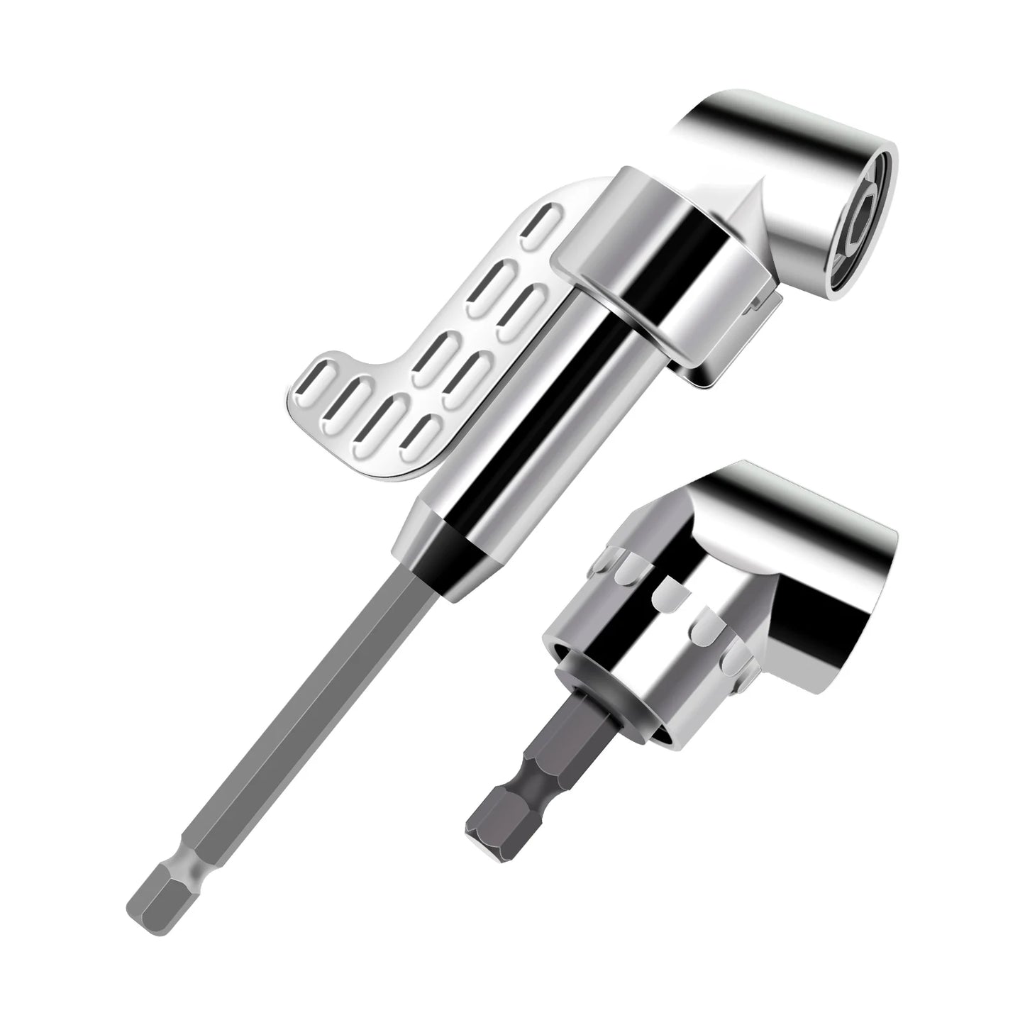 Right Angle Drill Attachment,105 Degree Right Angle Drill Bit Adapter,Angled Screwdriver for Tight Space (LONG&SHORT)-Silver