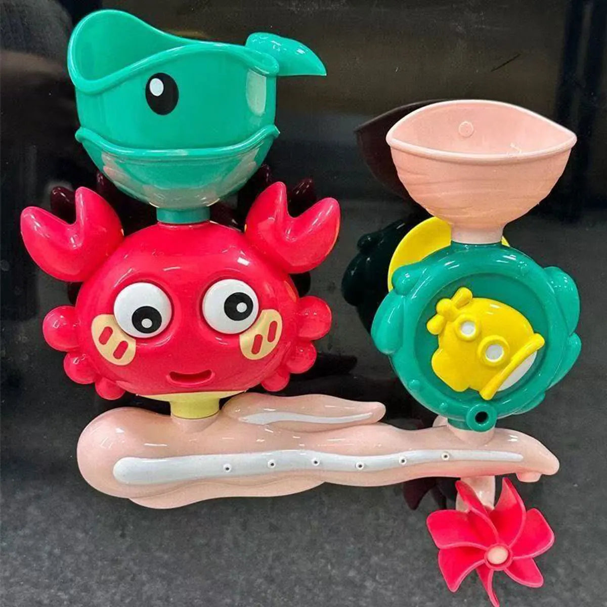 Water Bath Toy Baby Play in Crab Waterwheel Children Flower Water Gun Fun in Shower Bathtub with Suction Cup in Wall Kid Gift