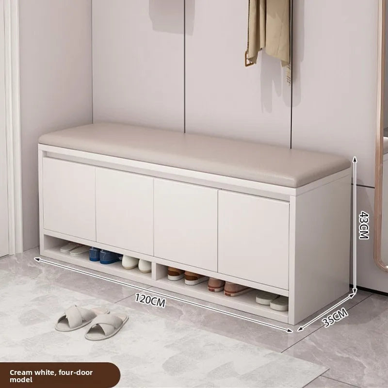 Shoe Storage Bench with Cushion Seat Entryway Shoe Cabinet Organizer Hallway Shoe Rack Bedroom Storage Stool 2/3/4 Door