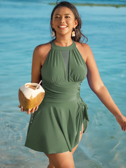 2025 Sexy Large One-piece Bikini Women's Dress Solid Swimsuit Tight Push Up Female Dress Swimwear Mesh Beach Skirt Bathing Suit