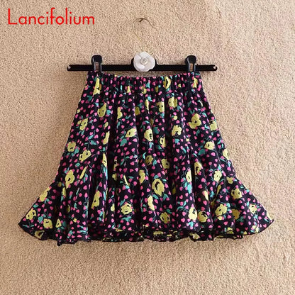 Y2k Chiffon White Black Skirt Summer Women 2021 Floral Dot Patchwork Ruffle Pleated High Waist Korean Kawaii Harajuku Mini Skirt