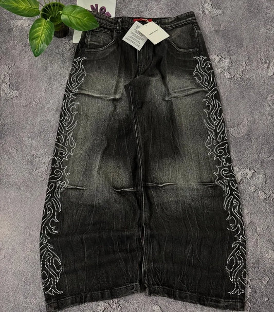 American New Fashion Old Washed Loose Jeans Women Y2K Hip Hop Harajuku Casual Joker Gothic High-waisted Wide-leg Trousers