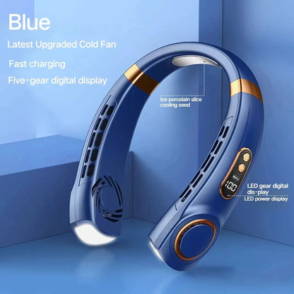 Lenovo Neck Fan 5 Speed Rechargeable Portable Digital Display 4000mAh Bladeless Electric Fan Hands Free Wearable Air Conditioner