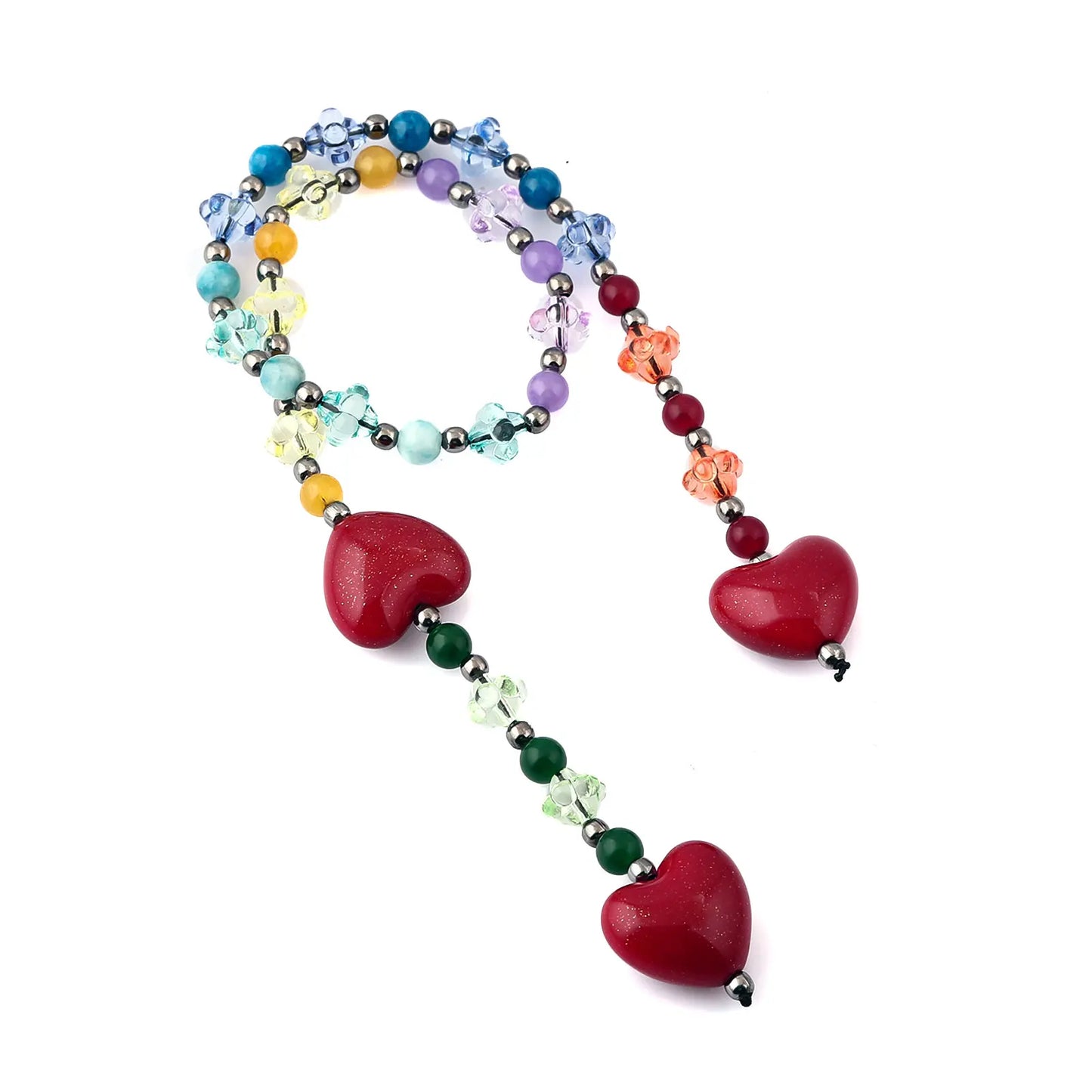 Fashion Key Chain With Red Heart Y2k Style Bag Pendant Cool Trendy Bag Charms Korean Cute Beaded Keychain Ladies Gifts Jewelry