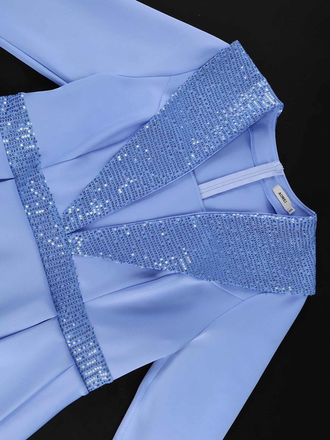 Elegant Women Bodycon Dresses Turn Down Collar Patchwork Sequin Long Sleeve High Waist Peplum Office Ladies Church Party Gowns