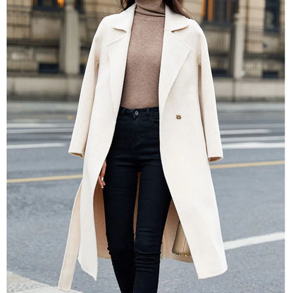 Autumn Winter Women Casual Jacket Woolen Blends Coats Female Korean Mid-Long Coat Girls Fashion Slim Baggy Clothes