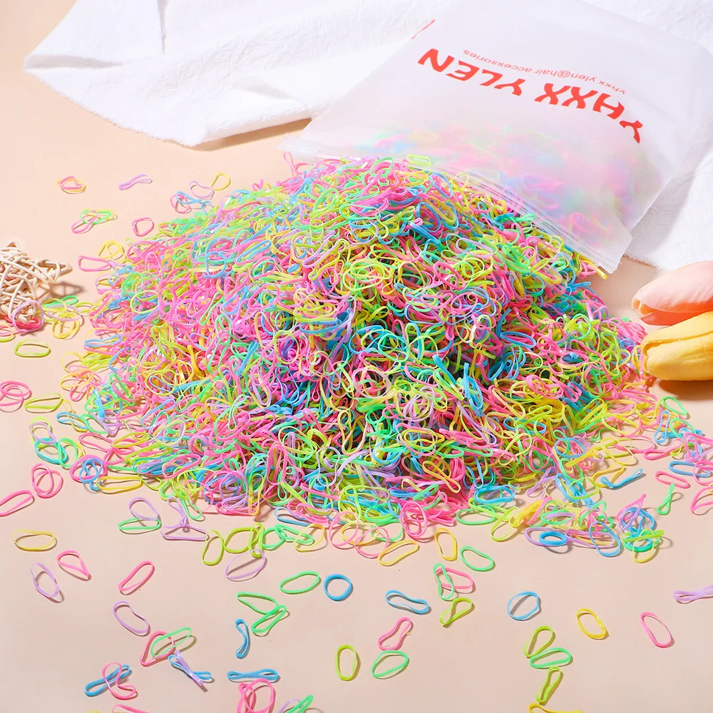 500/1000/2000 Stück bunte Einweg-Haargummis für Mädchen, Haarbänder, Haargummis, Haaraccessoires für Kinder