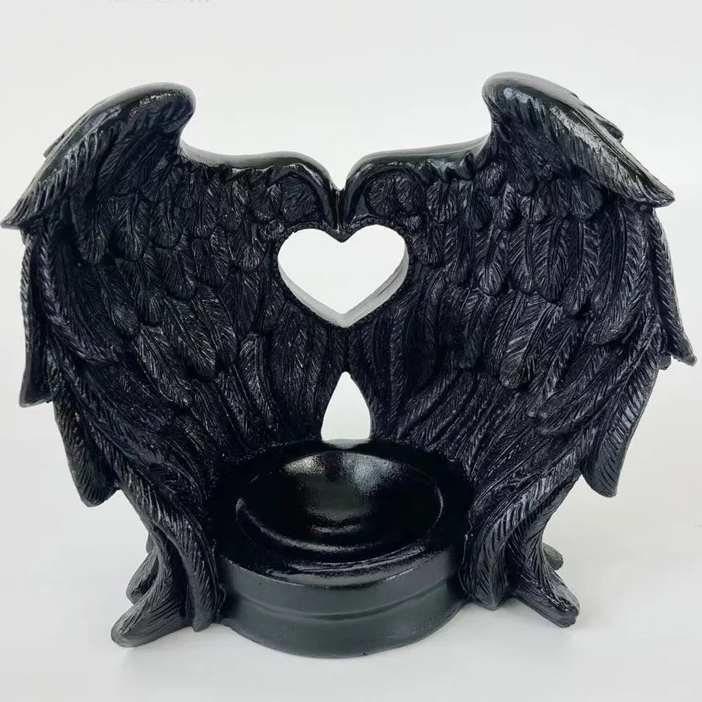 Angel Wings Heart Feather Crystal Ball Base Resin Statue for Home Decor Tabletop Display Stand Home Decor