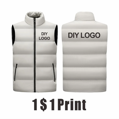 Sleeveless Vest Men's Stand Collar Thicken Jacket Down Windproof Winter Coat Custom Printing Company Brand Diy Logo Warm Vest