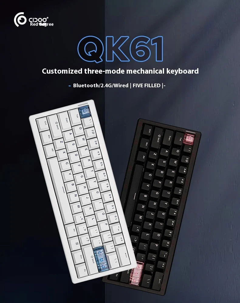 CIDOO QK61 V2 Mechanische Tastatur, 60%-Layout, Gasket-Struktur, VIA-programmierbar, Hot-Swap-fähig, drei Modi, kabellos, RGB-Tastatur