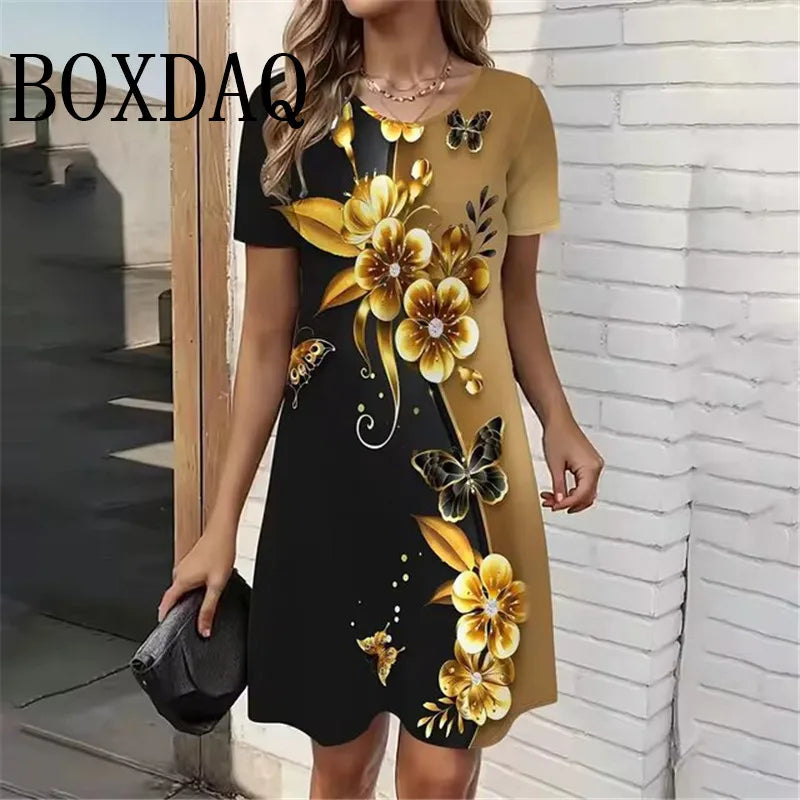 3D Butterfly Print Dress For Summer Women Party O-Neck Short Sleeve Dress Sundress Casual Elegant Ladies Loose Mini Dresses 2025