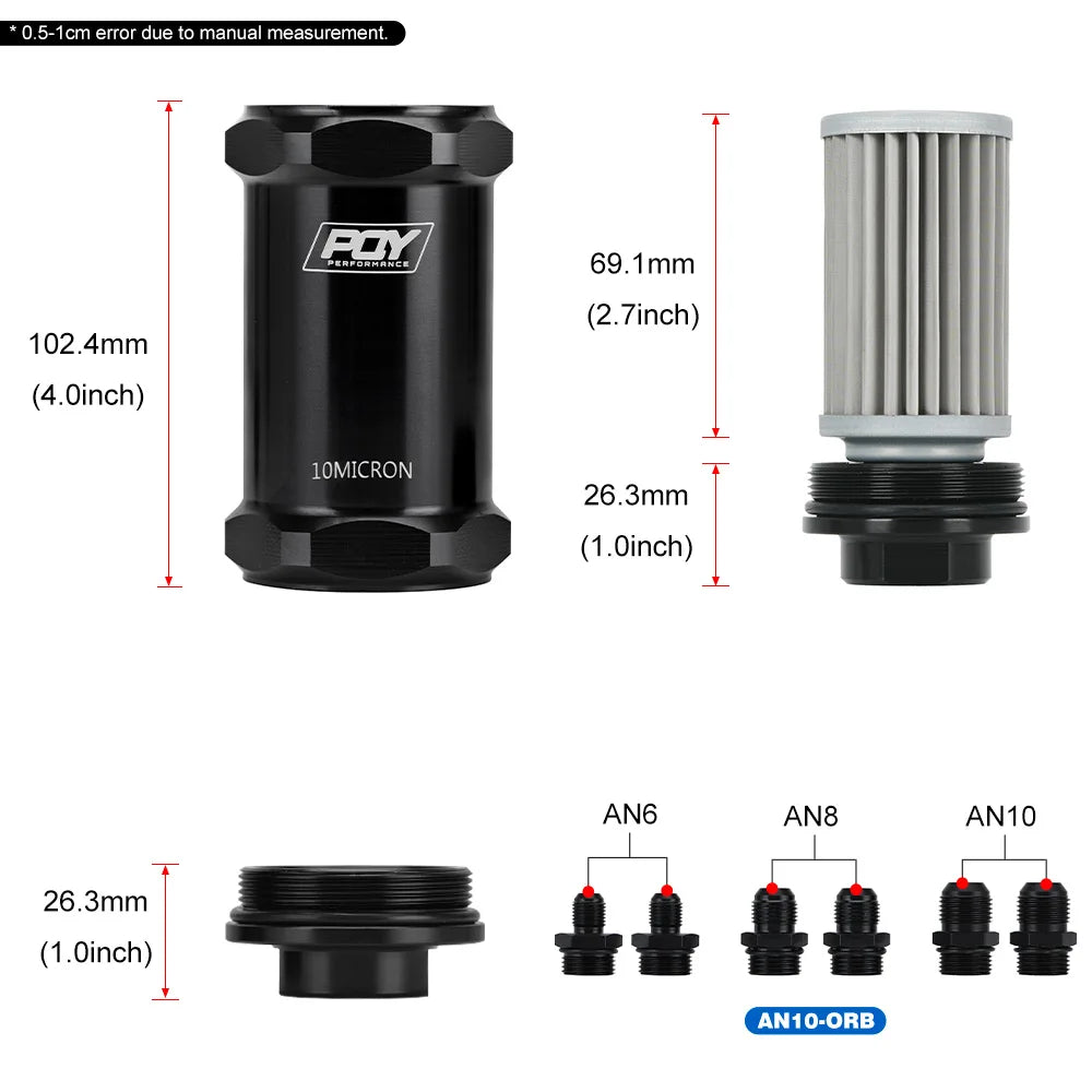 Inline Fuel Filter 10 Micron 100 Micron Fuel Filter Cleanable 6AN 8AN 10AN Adapter Universal
