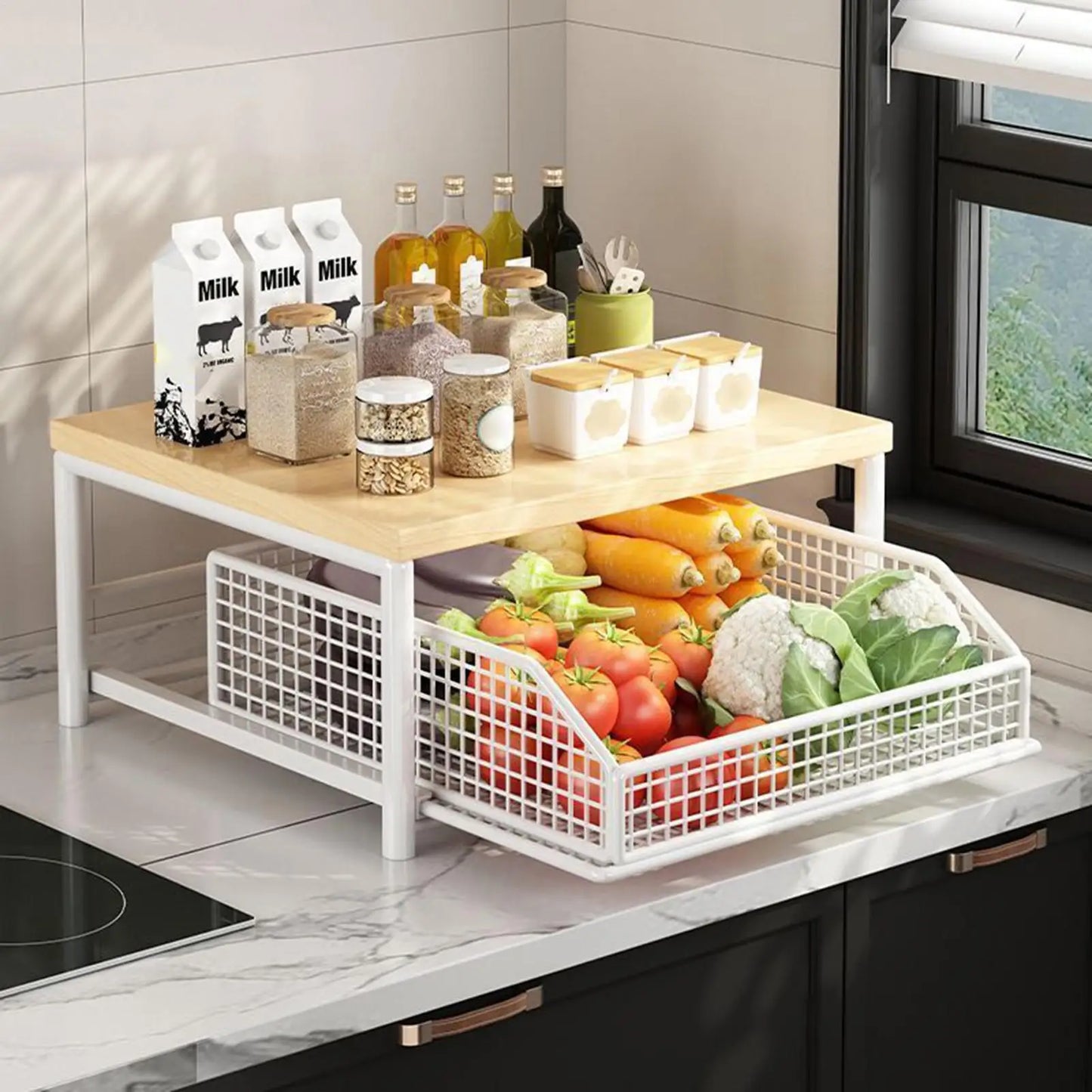 Kitchen Rack 2-Tier Vertical Organizer Rack Household Organizer Shelves for Pantry Kitchen Bathroom Garage Shower Bar Apartment