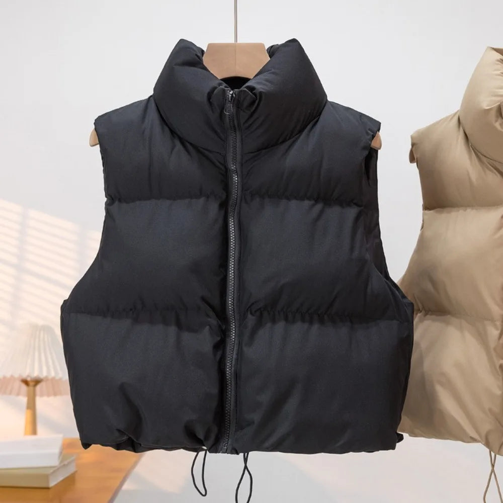 2024 New Autumn Winter Women's Down Vest Cotton Stand-up Collar Sleeveless Quilted Vest Warm Short Outdoor Travel Jacket