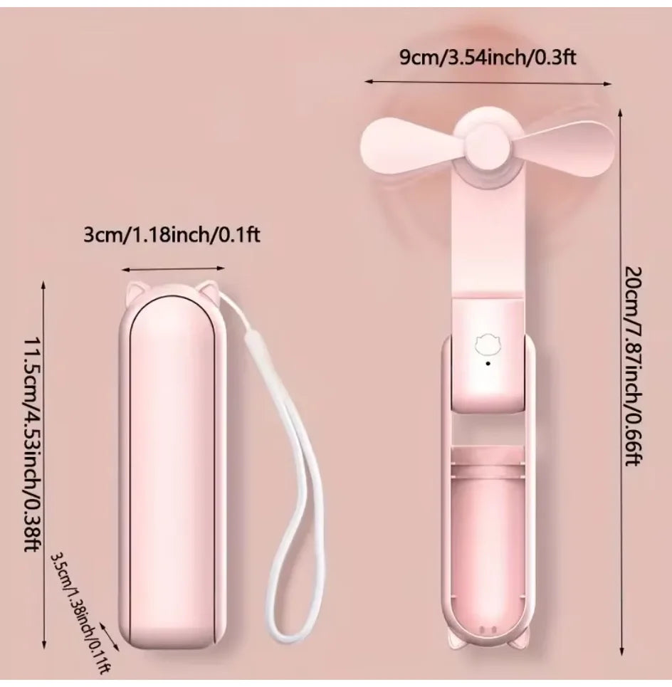 Portable Mini Fan, USB Rechargeable, 3-speed Adjustable, Foldable Handheld Fan, Suitable for Women, Travel, Outdoor Use