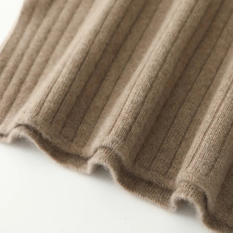 Women's Knitted Skirt 100% Merino Wool Sheath Skirt Solid Color Autumn/Winter Fashion Vertical Strip Wrap Hip Skirt Split Skirt