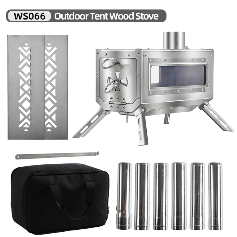 Portable Wood Stove 304 Stainless Steel Camping Tent Stove Outdoor Wood Burning Heater for Hunting Hiking Backpacking