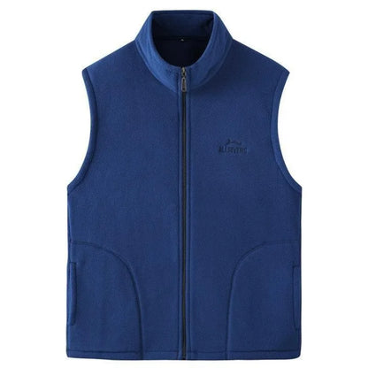 Men's Embroidery Vest Waistcoat Standing Collar Double-sided Fleece Warm Sleeveless Pocket Vest Outdoor Windproof Mens Jacket