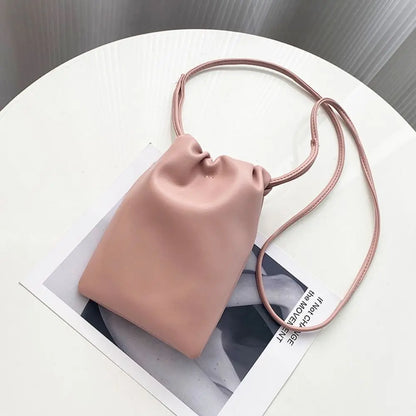 New Pu Leather Women Handbags Large Capacity Candy Color Crossbody Bags Solid Flap Mini Bucket Bag