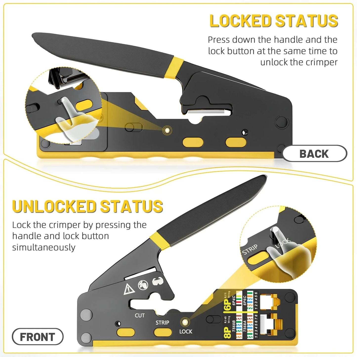 RJ45 Crimp Tool Pass Through Ethernet Crimping Tool for Cat6 Cat5 Cat5e Cutting Peeling Tool Wire Cutter Crimper Connectors