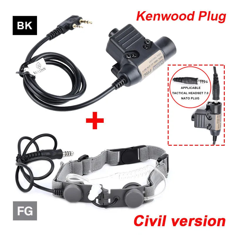 WADSN Airsoft Tactical Throat Microphone Headset Neck Laryngeal Military Earphone U94 PTT Fit Kenwood BaoFeng UV-5R UV-5X UV-82