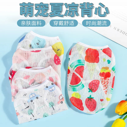 조끼Pet Clothing Original Cartoon Cute Summer Westernized Cat and Dog Clothing Thin Ventilate Sweatshirt Pet Clothing Cotton Print