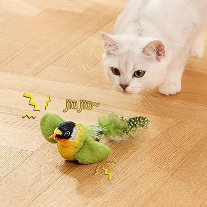 Wall‑Mounted Sound‑Activated Plush Bird Catnip Toy, Interactive Kitten Chasing Teaser, Indoor Pet Play Entertainment Accessory