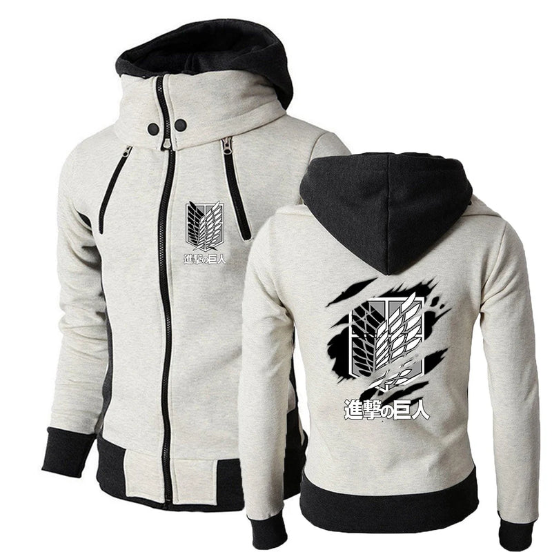 2025 Japanese Anime Jacket Spring And Autumn Man's Stand-Up Collar Hoodies Attack on Titan Logo Print Sports Comfortable Coat