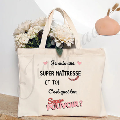 Thank You Teacher French Print Women Shoulder Bag CanvasShopping Bags Female Handbags Reusable Tote Bag Best Gifts for Maitresse