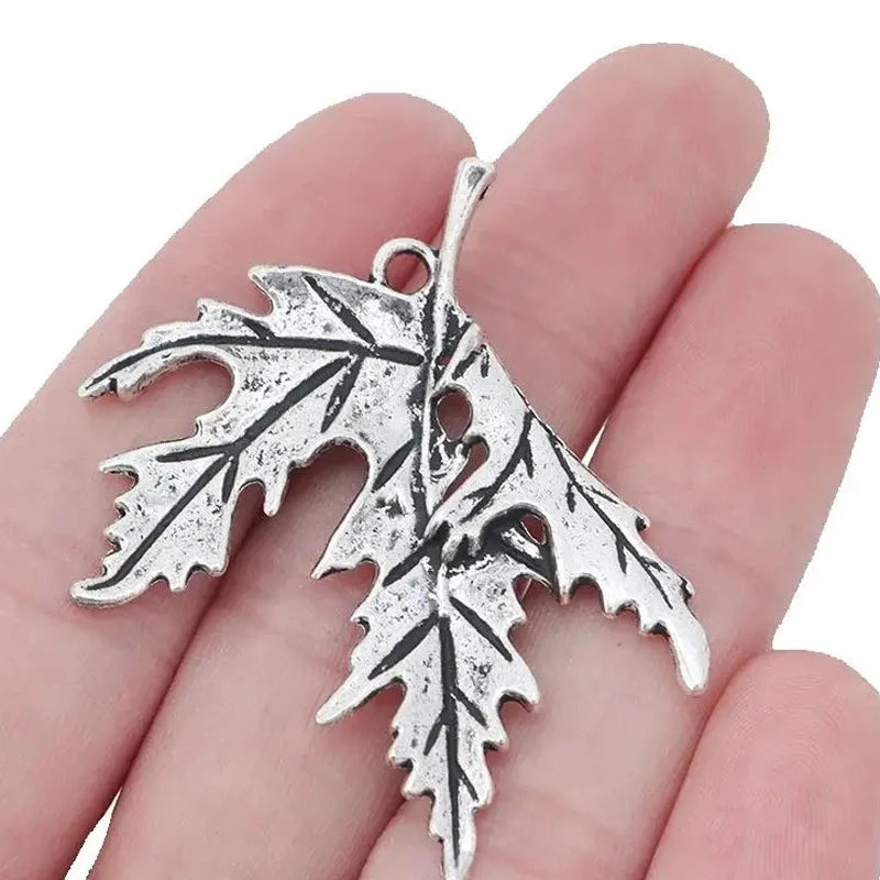 5pcs Antique Silver Color Large Tribal Branch Leaf Charms For DIY Fashion Necklace Jewellery Making Findings Accessories