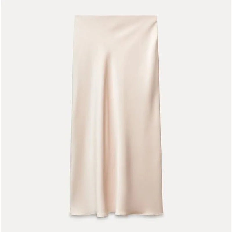 2026 Women Simple Casual Long Skirt Spring Summer Elastic High Waisted A-Line Skirts Woman Elegant Streetwear Satin Skirts Lady