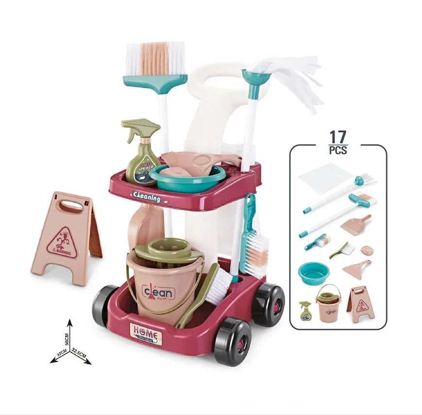 Children's Simulation Cleaning Tool Playset, Kids Pretend Play  Cleaning Toy Home Vacuum Cleaner&Broom&Mop House Cleaning Toys