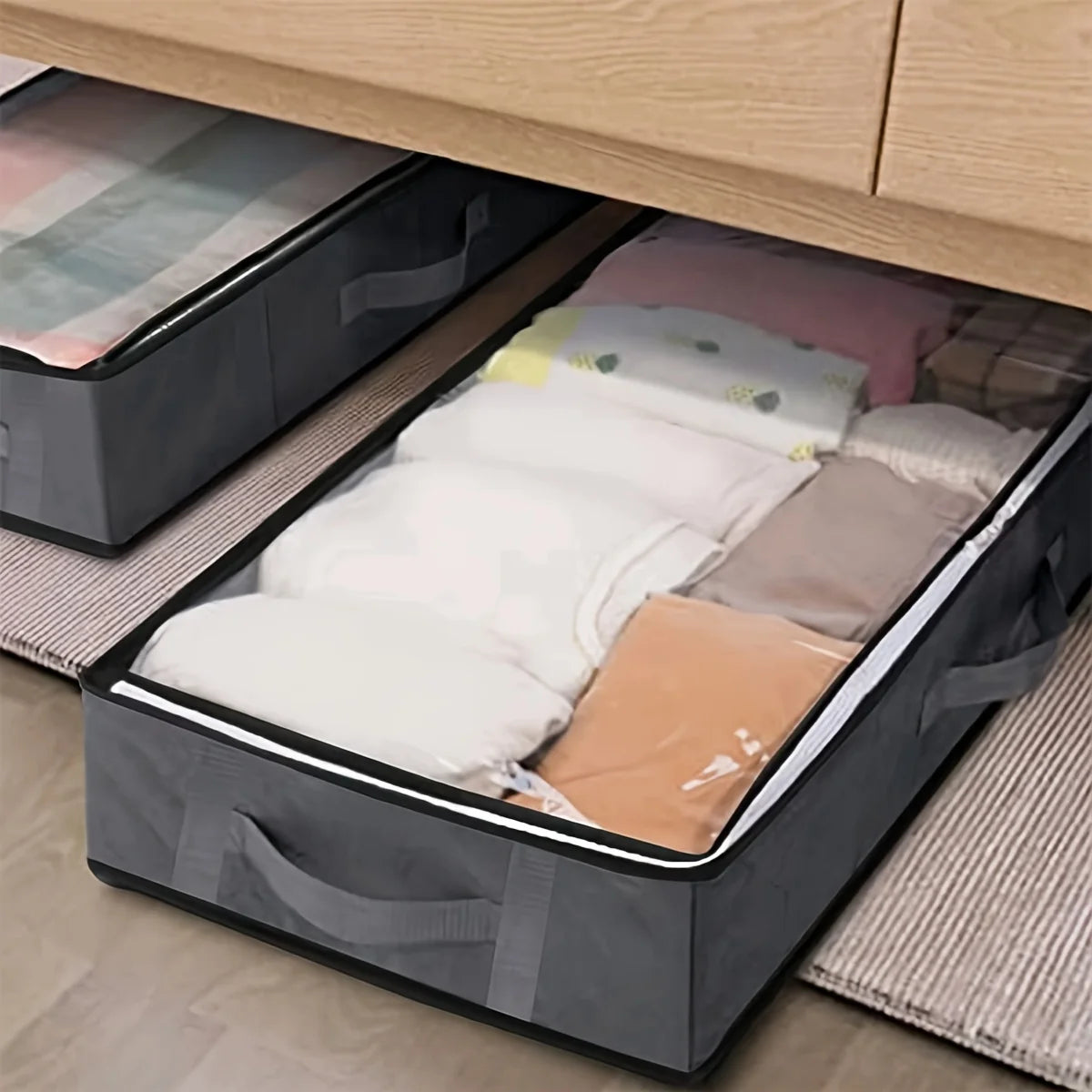 Foldable Underbed Bags -  Blankets Clothes Comforters Storage Bag Breathable Zippered Organizer for Bedroom